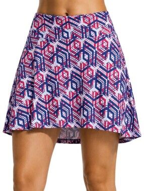 Xioker Hot Pink Blue Geometric Athletic Skort 2XL